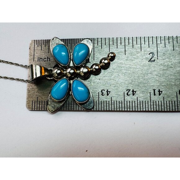 Sterling Silver 925 Turquoise Dragonfly Pendant Necklace 18" Spring Ring 7.68g - Picture 8 of 10